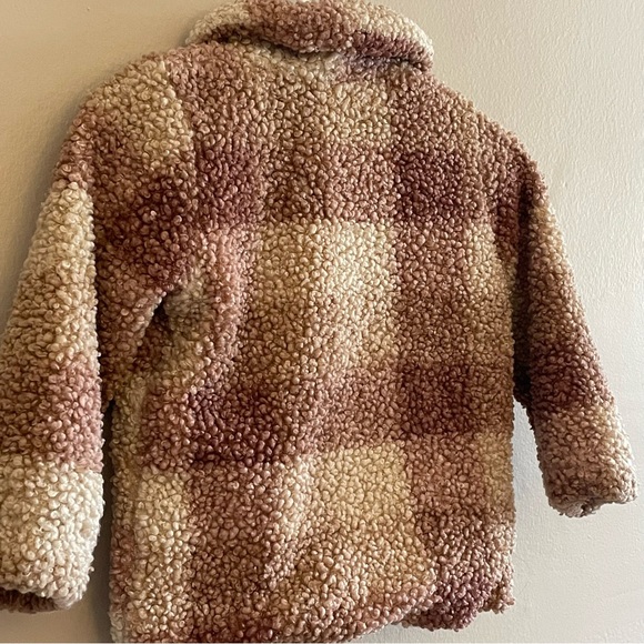H&M Kids Plaid Sherpa Jacket - Cream and Brown Button-Up Jacket - Picture 8 of 11